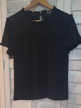 Karl Lagerfeld Black Ruffle-Sleeve Blouse